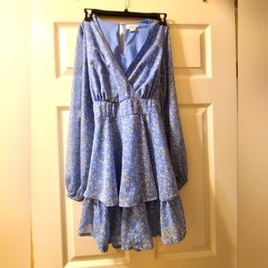 Chiffon dress light blue long sleeves